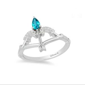EnchantedDisney Merida Pear CZ Blue Topaz 1/20 CT. Diamond Bow Arrow Silver ring